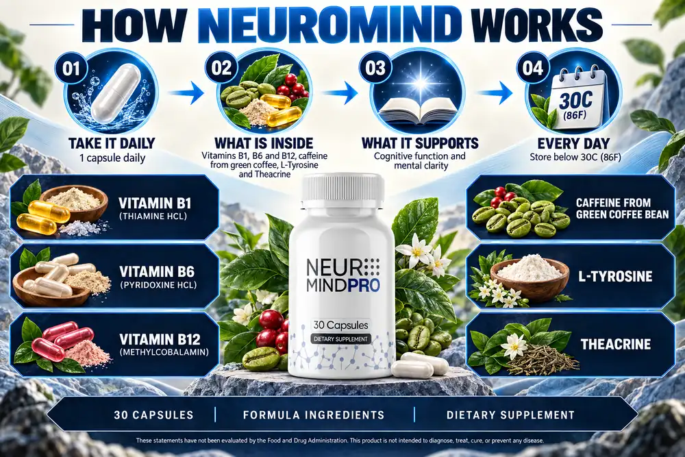 The vendor's how-it-works graphic for Neuromind Pro