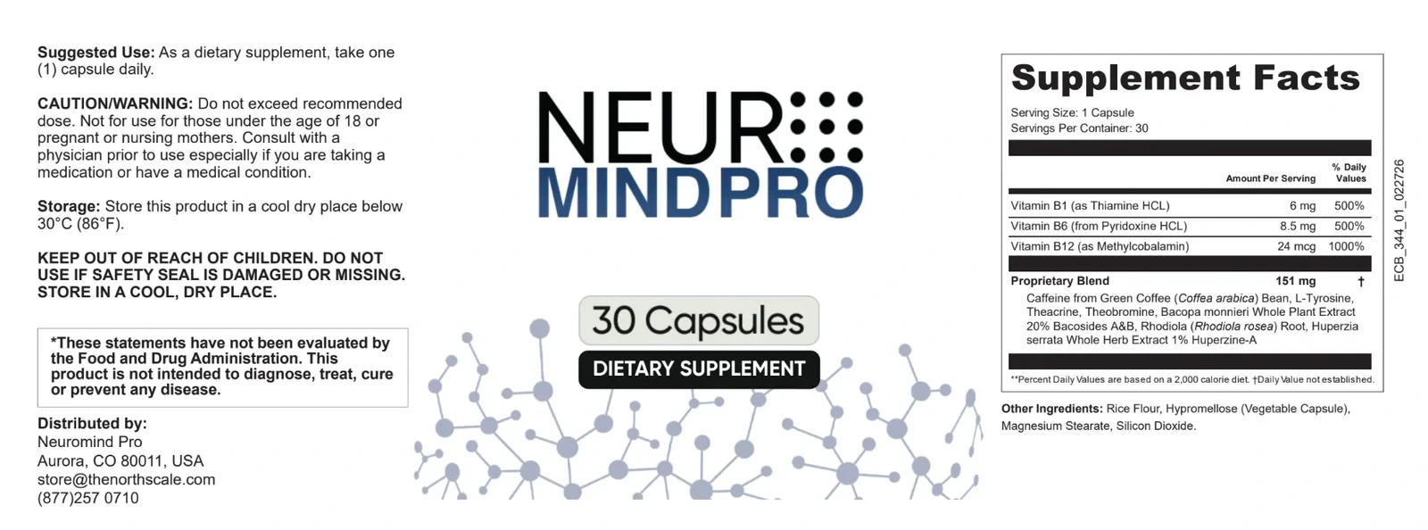 The flat Neuromind Pro label artwork showing the Supplement Facts panel