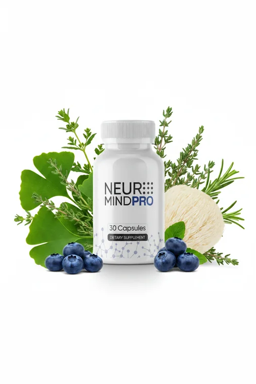 A Neuromind Pro bottle photographed with botanical props